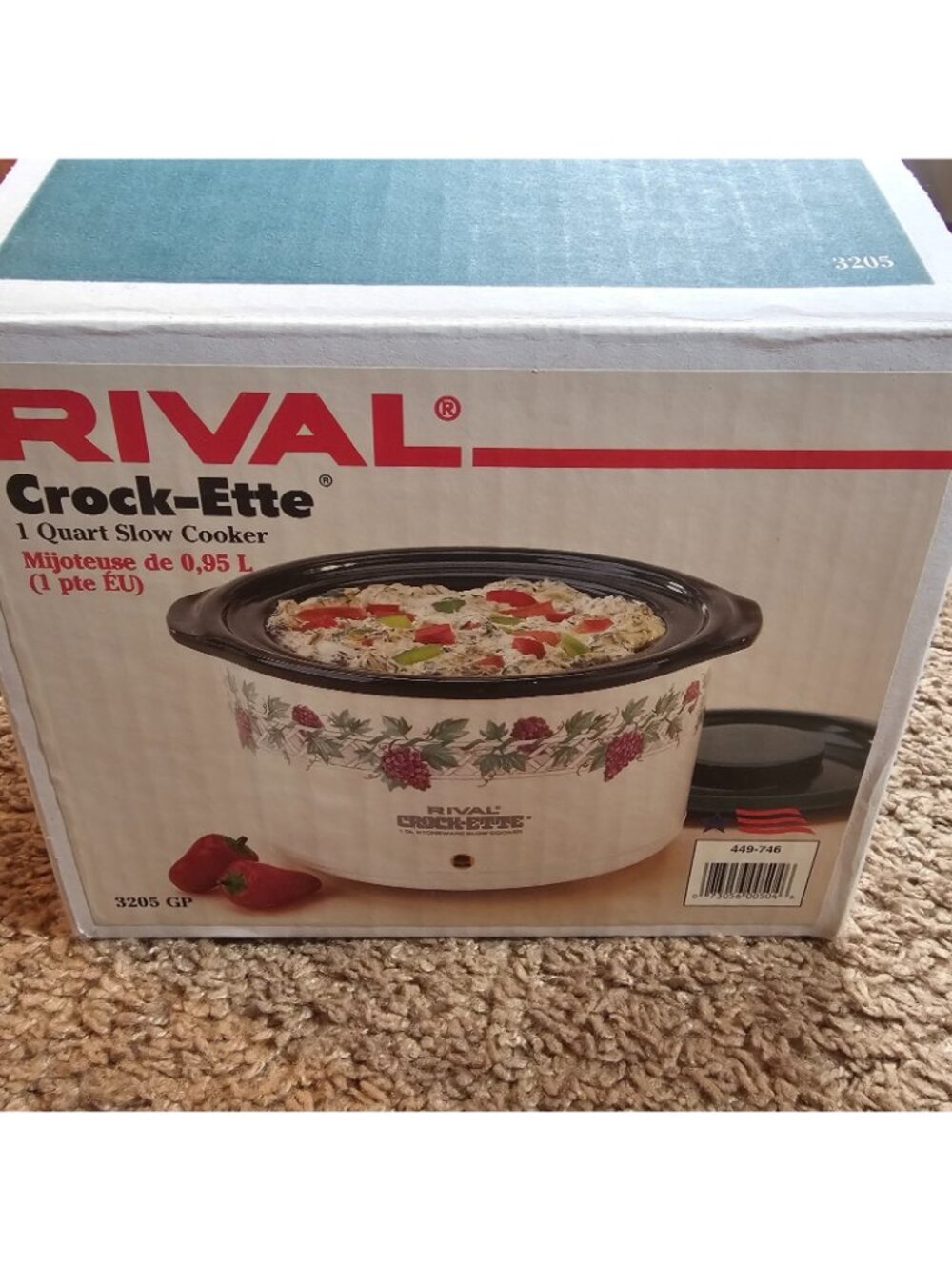 Vtg Rival Crock-Ette 1 Quart Slow Cooker 3205 Grapevine Green Stoneware w/ Box - Picture 2 of 12